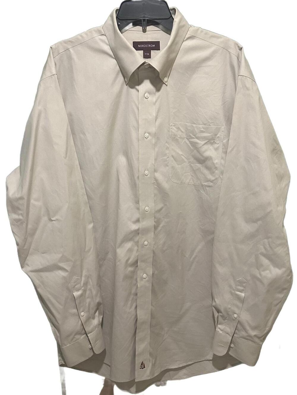 Nordstrom Smartcare Men’s Beige 100% Long Sleeve Button Down Dress Shirt - 17/36